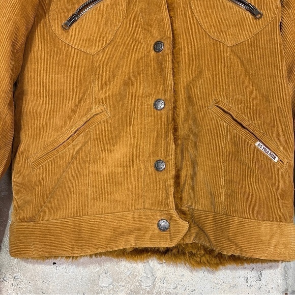 Y2k us polo assn. camel tan corduroy shearling zip up jacket medium nwt - Picture 5 of 9